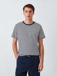 John Lewis Supima Cotton Regular Fit Crew Neck Stripe T-Shirt, Navy/Egret