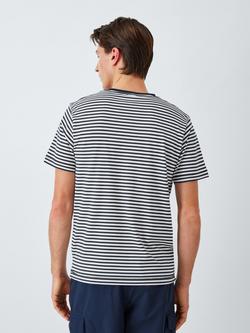 John Lewis Supima Cotton Regular Fit Crew Neck Stripe T-Shirt - view 2, Navy/Egret