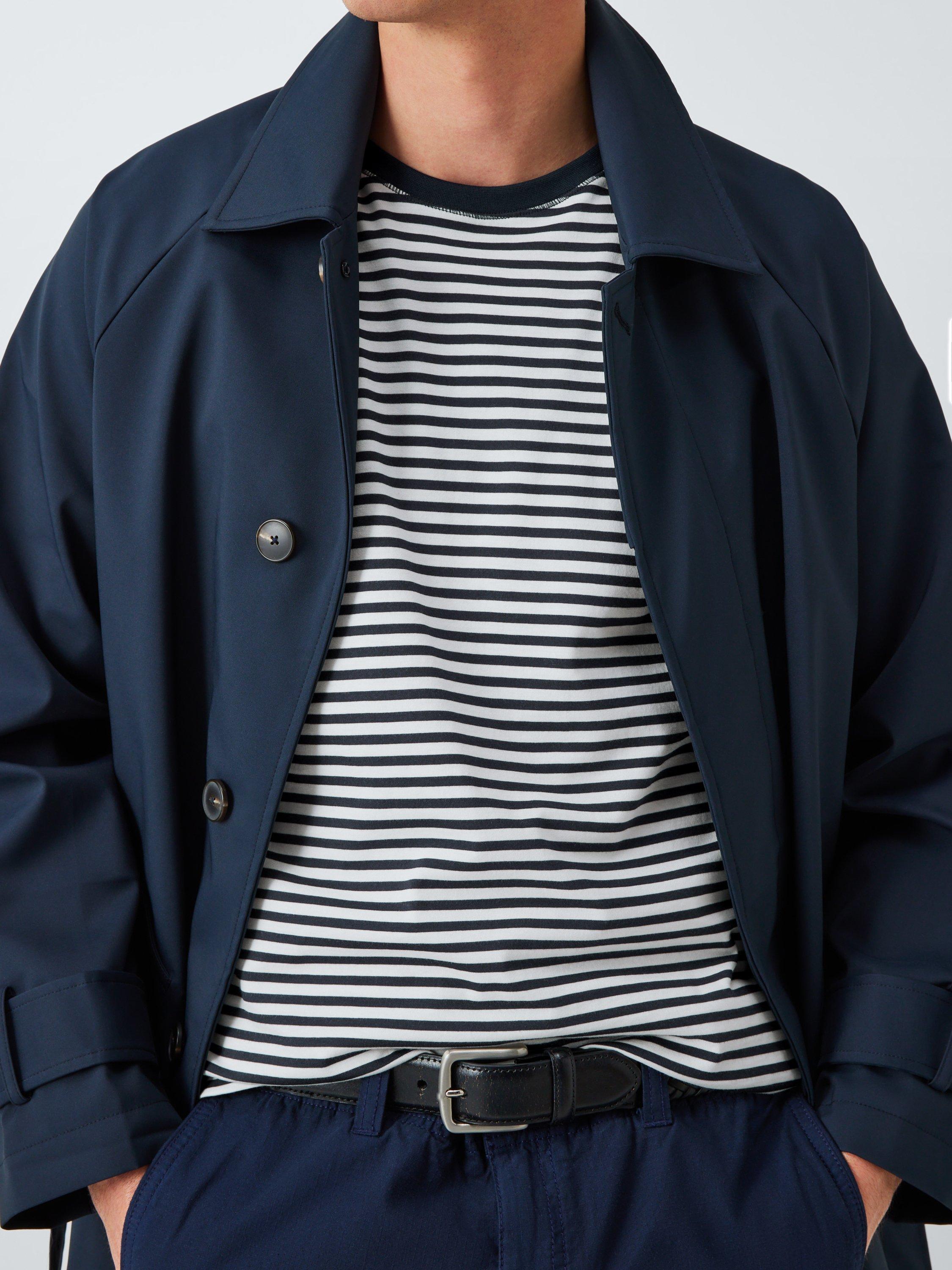 Product image 6 of 6, which shows John Lewis Supima Cotton Regular Fit Crew Neck Stripe T-Shirt, Navy/Egret, S