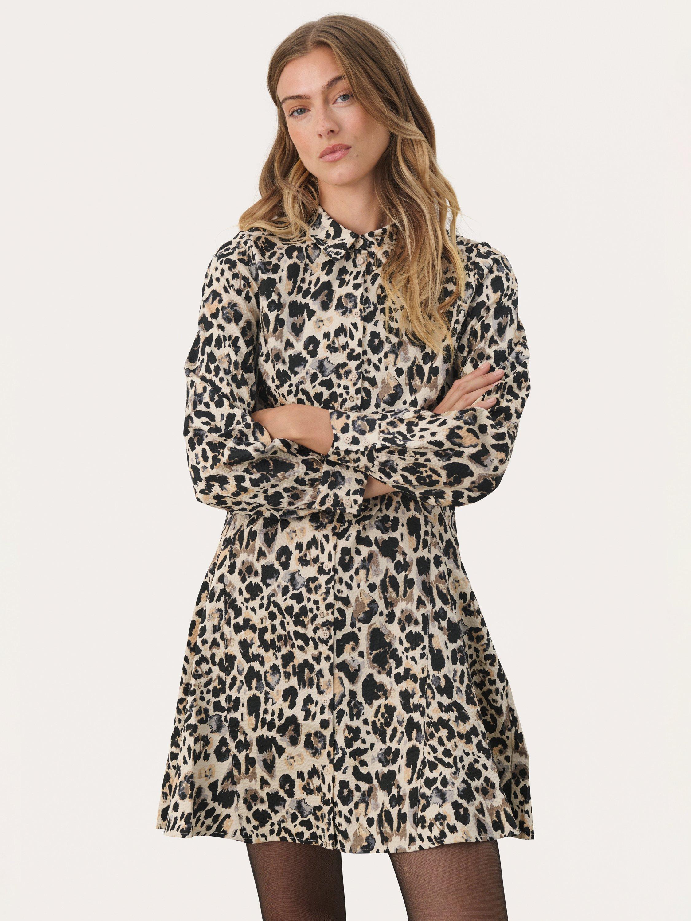 Product image 3 of 6, which shows Part Two Esilya Leopard Print Mini Shirt Dress, Multi, 8