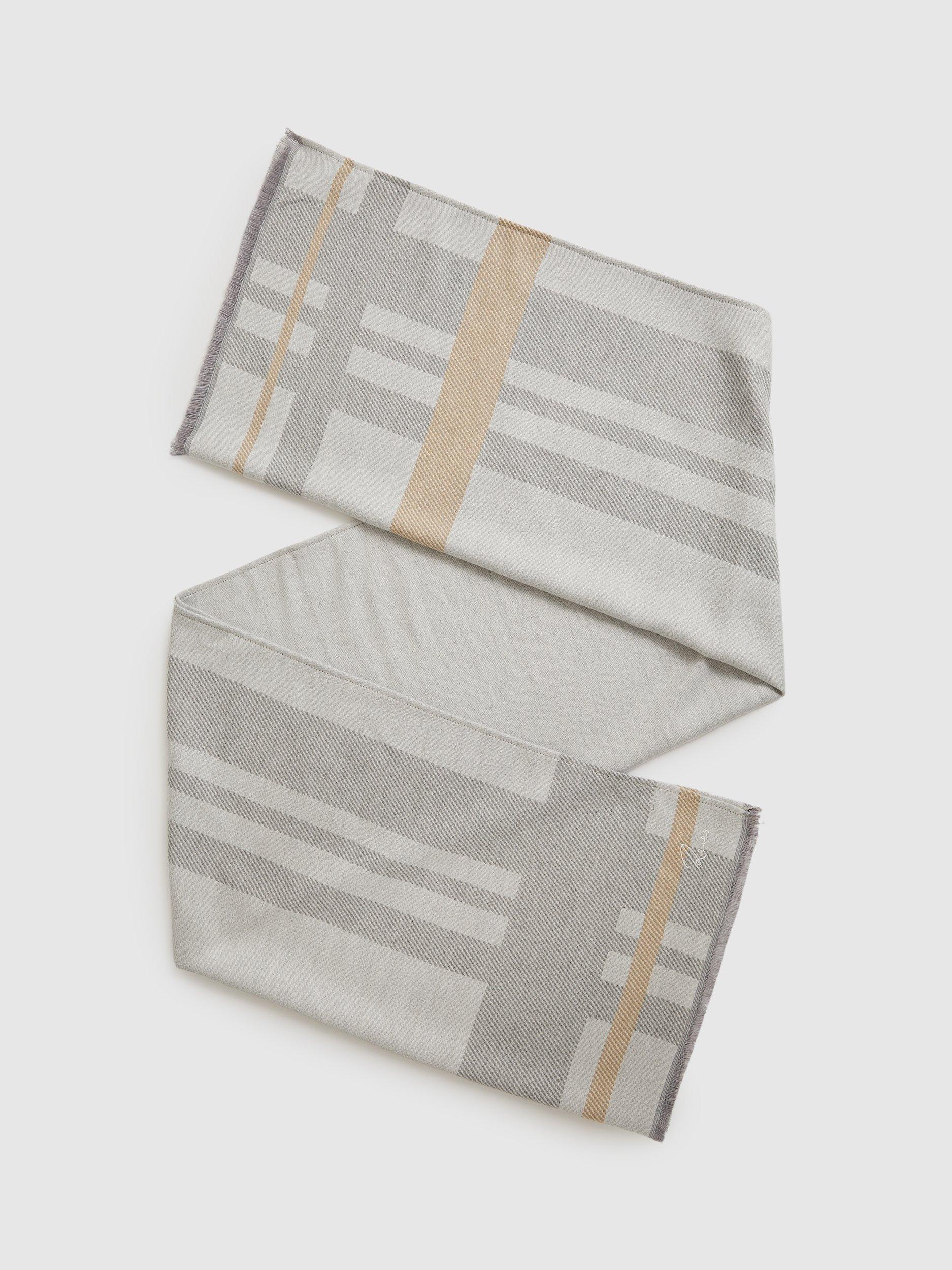 Reiss Cara Logo Embroidered Checked Scarf, Grey, One Size