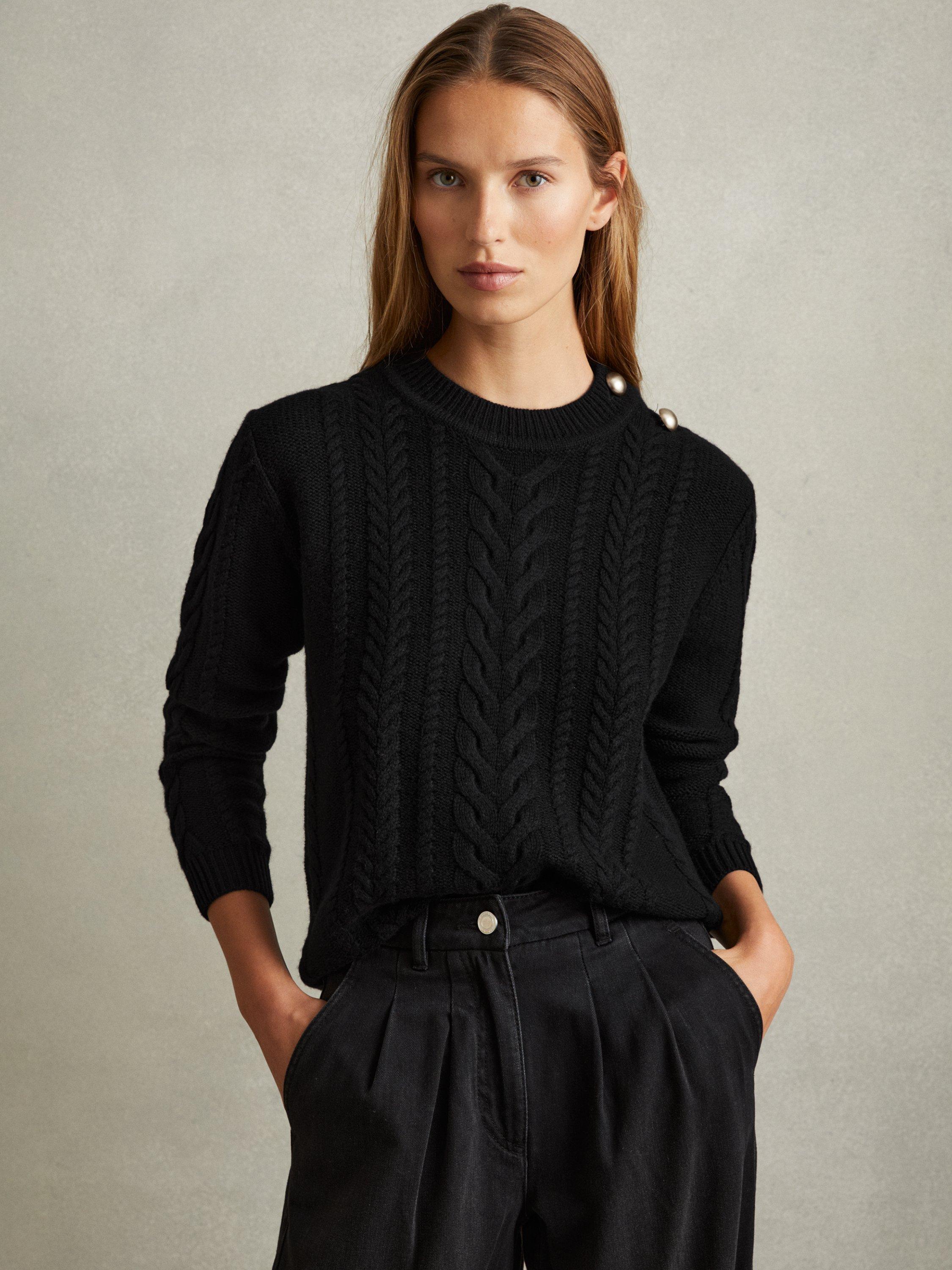 Reiss Libby Wool Cashmere Blend Cable Knit Jumper Black