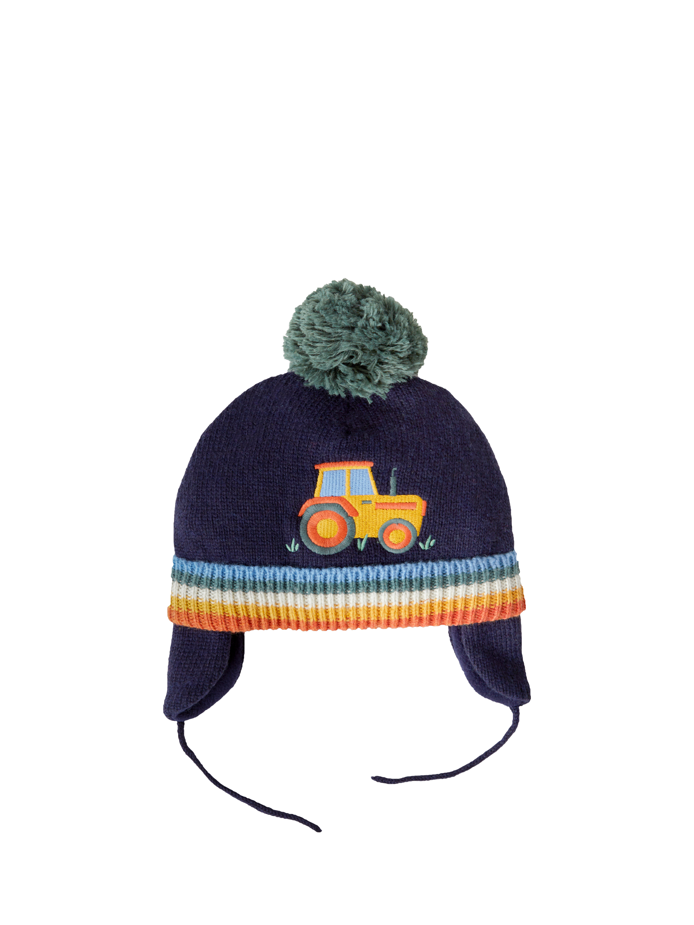 JoJo Maman Bébé Kids' Tractor Applique Bobble Hat, Navy/Multi