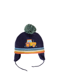 JoJo Maman Bébé Kids' Tractor Applique Bobble Hat, Navy/Multi