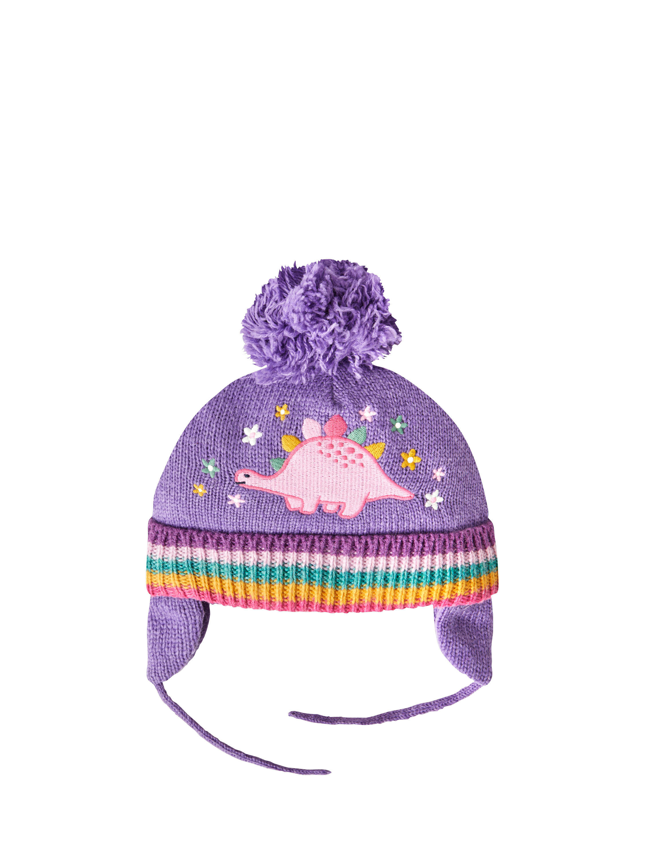 JoJo Maman Bébé Kids' Dinosaur Embroidered Bobble Hat, Lilac/Multi