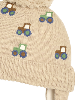 JoJo Maman Bébé Kids' Tractor Embroidered Hat, Beige/Multi - view 2, Beige/Multi