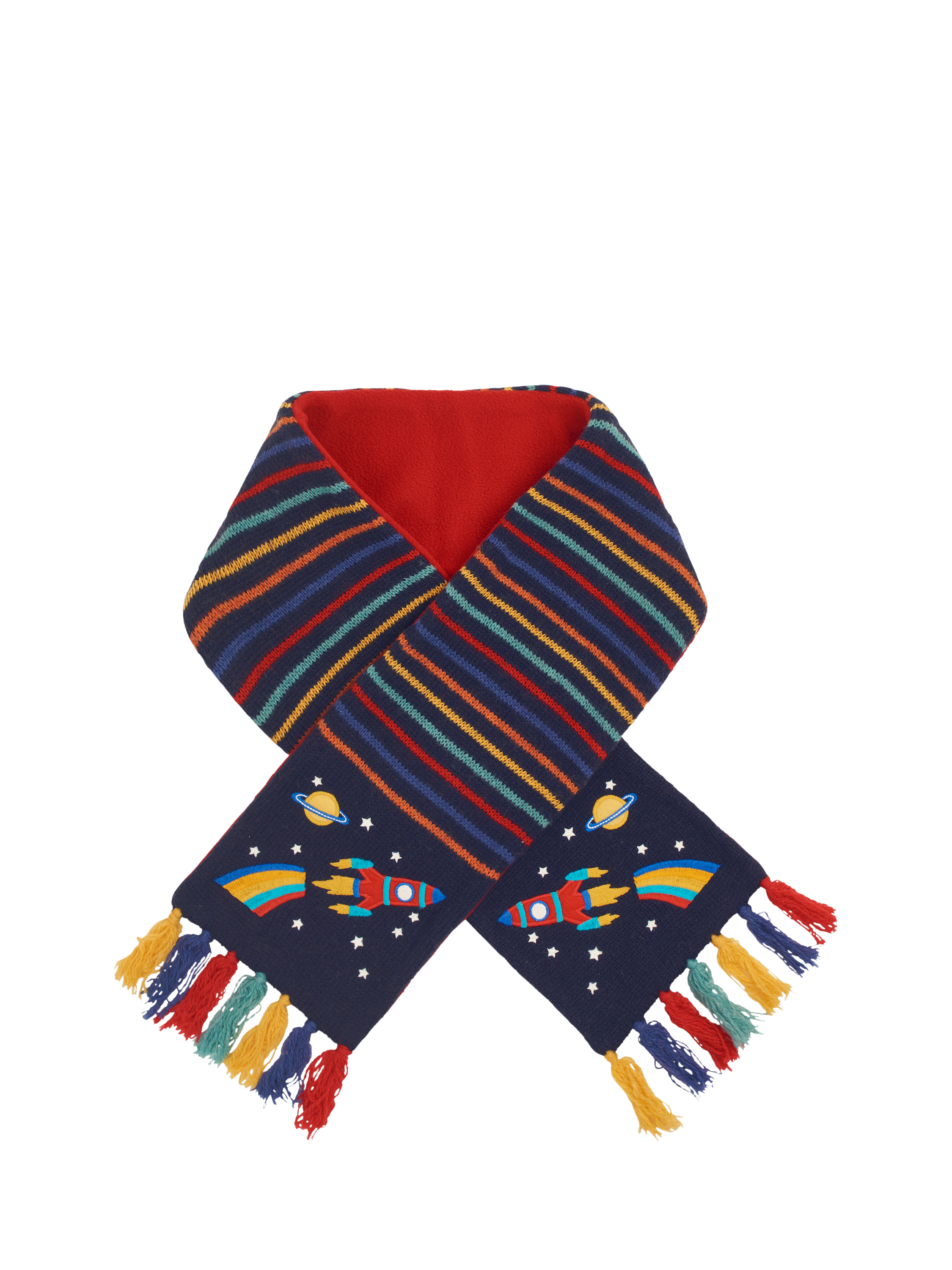 JoJo Maman Bébé Kids' Rocket Stripe Scarf, Navy/Multi
