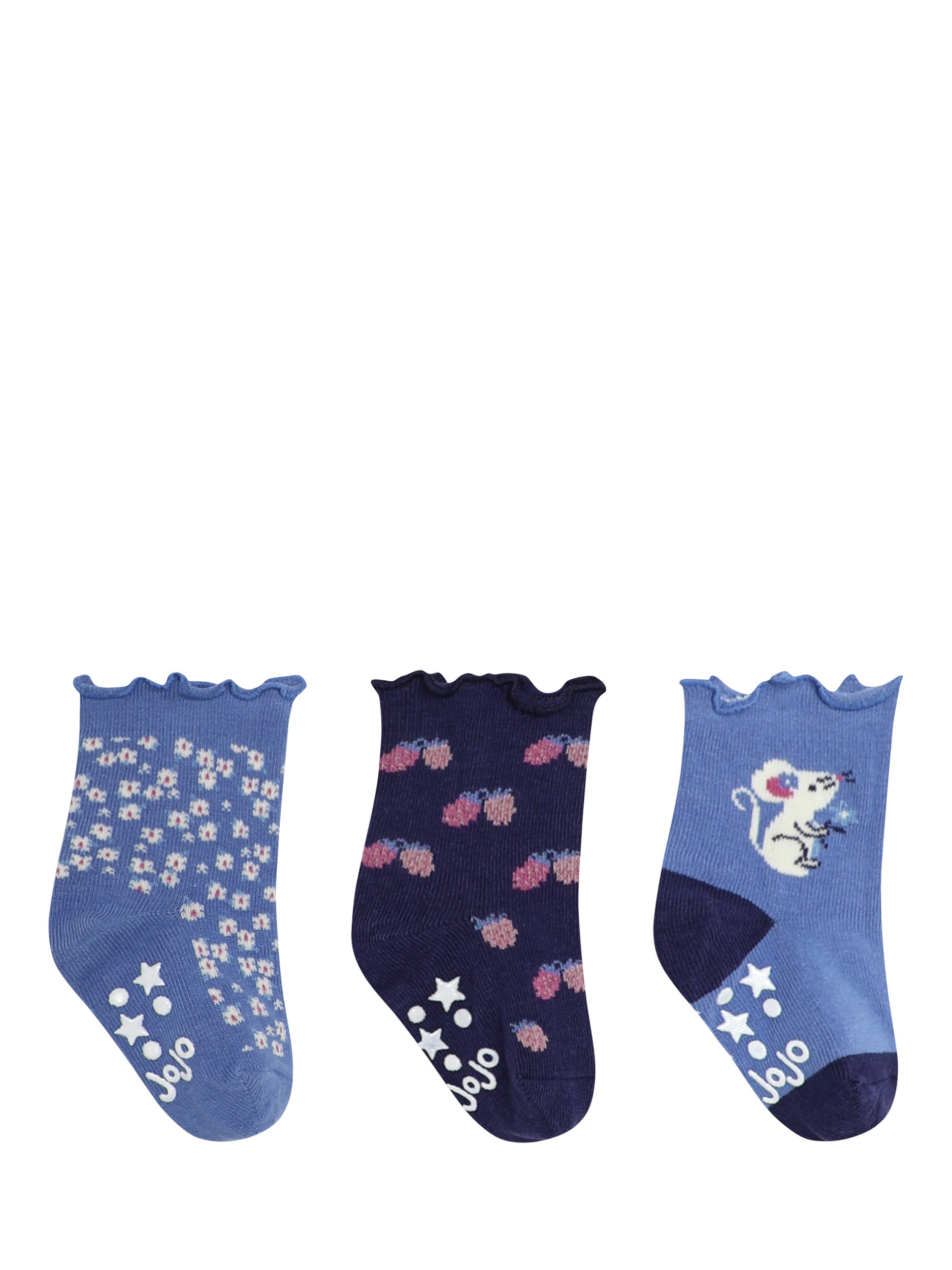JoJo Maman Bébé Mice Print Socks, Pack of 3, Blue/Multi
