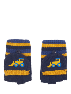 JoJo Maman Bébé Kids' Digger Embroidered Gloves, Navy/Yellow, Navy/Yellow