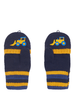 JoJo Maman Bébé Kids' Digger Embroidered Gloves, Navy/Yellow - view 2, Navy/Yellow