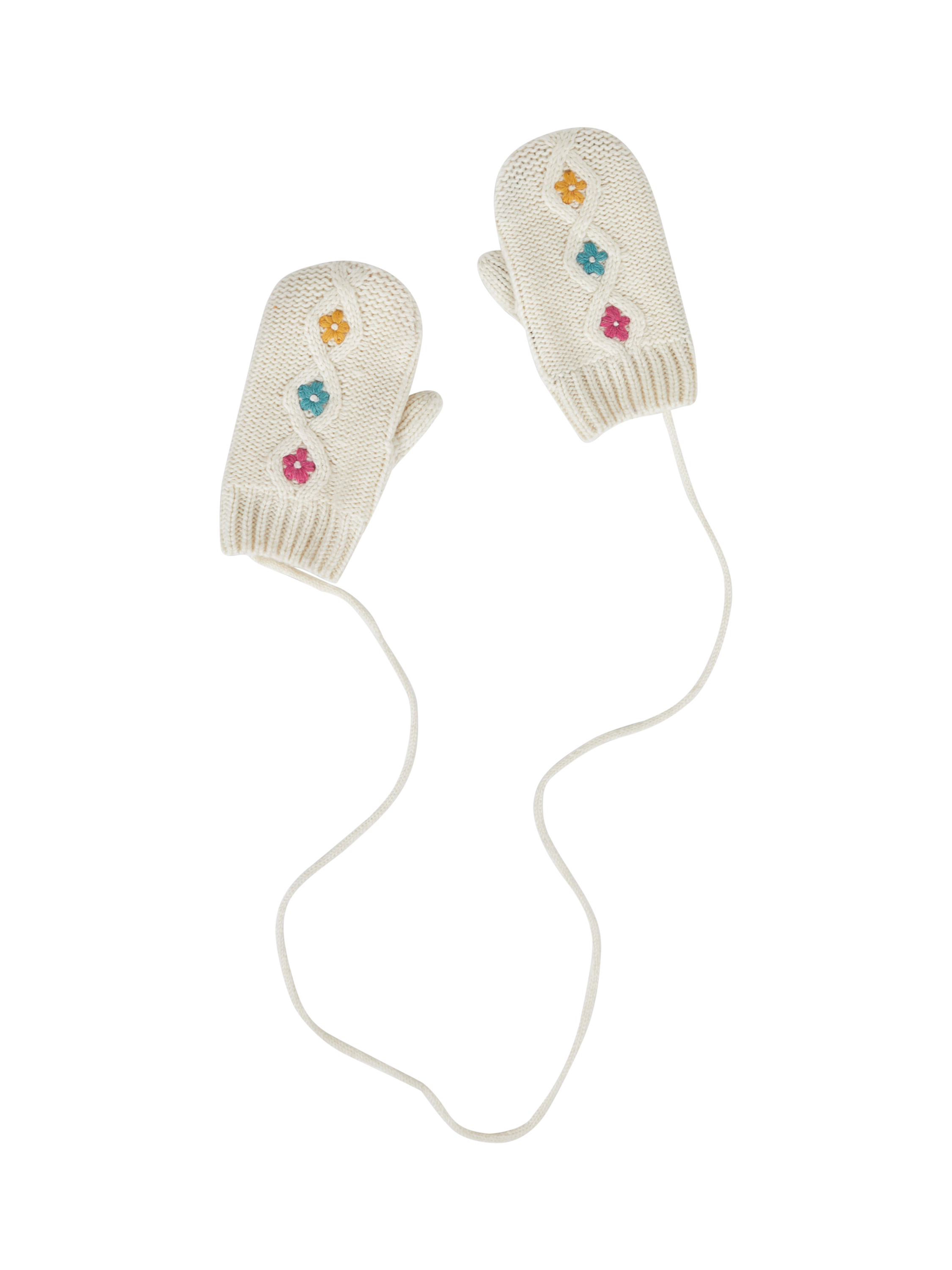 JoJo Maman Bébé Kids' Floral Embroided Mittens, Cream/Multi