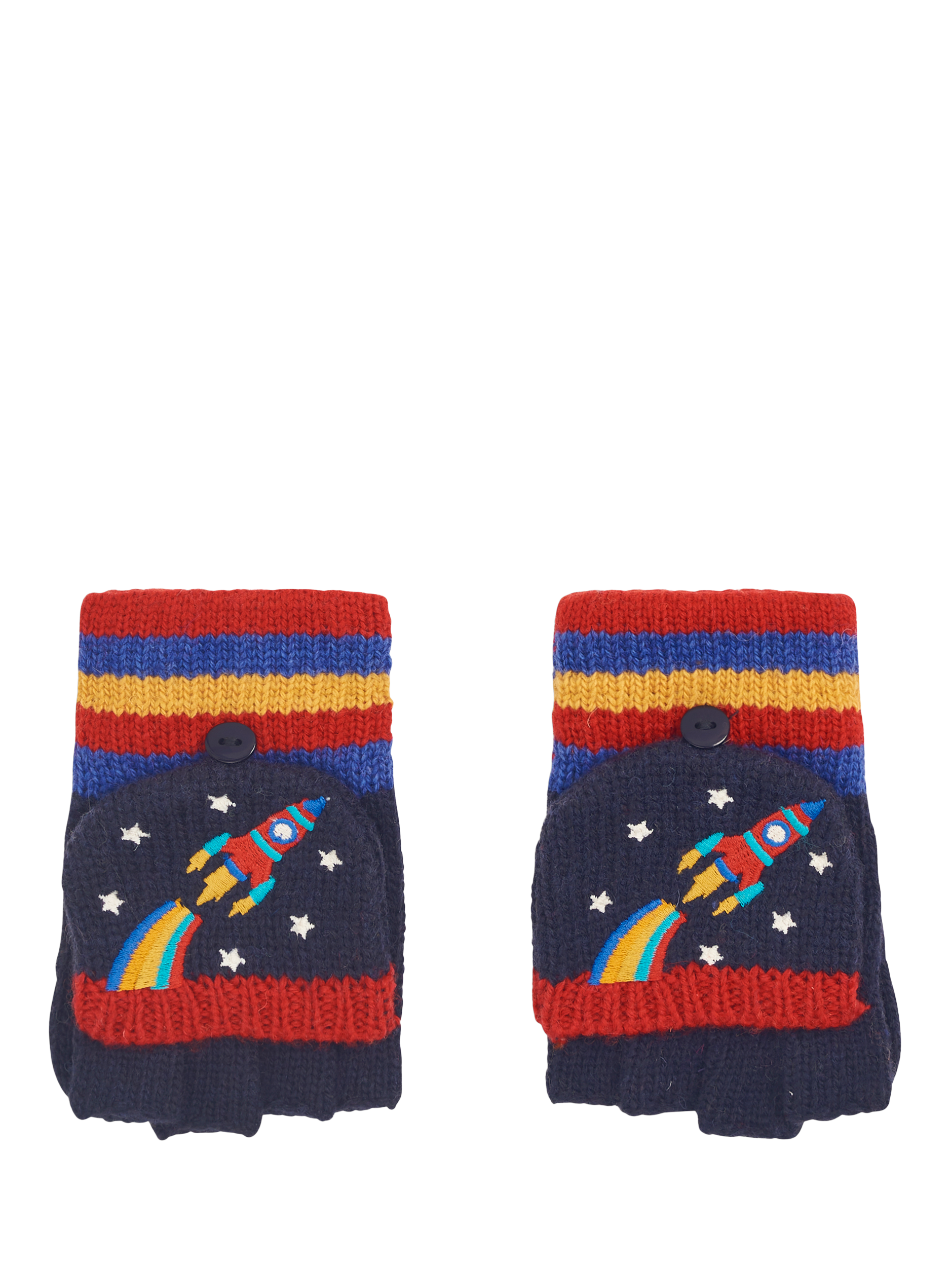 JoJo Maman Bébé Kids' Rocket Embroidered Gloves, Navy/Multi