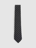 Reiss Rimini Wool Silk Blend Geometric Tie, Charcoal