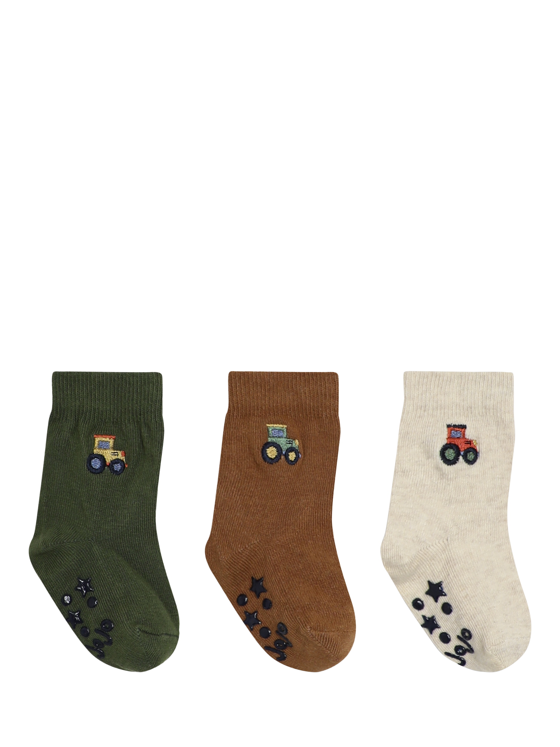 JoJo Maman Bébé Kids' Tractor Socks, Pack of 3, Green/Brown/Cream