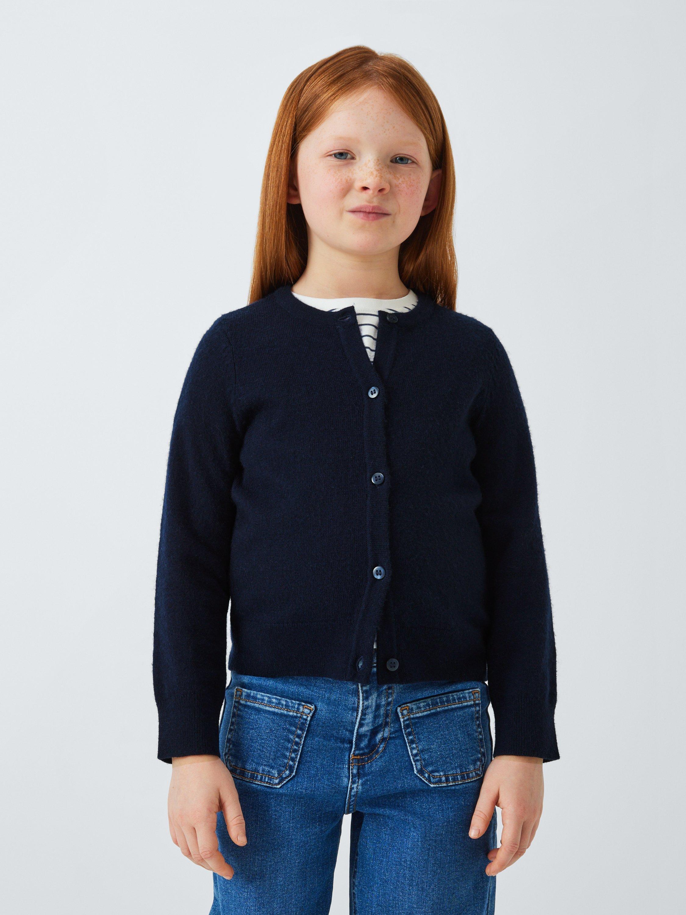 Product image 1 of 6, which shows John Lewis Kids' Round Neck Cardigan, Blue, 2 years