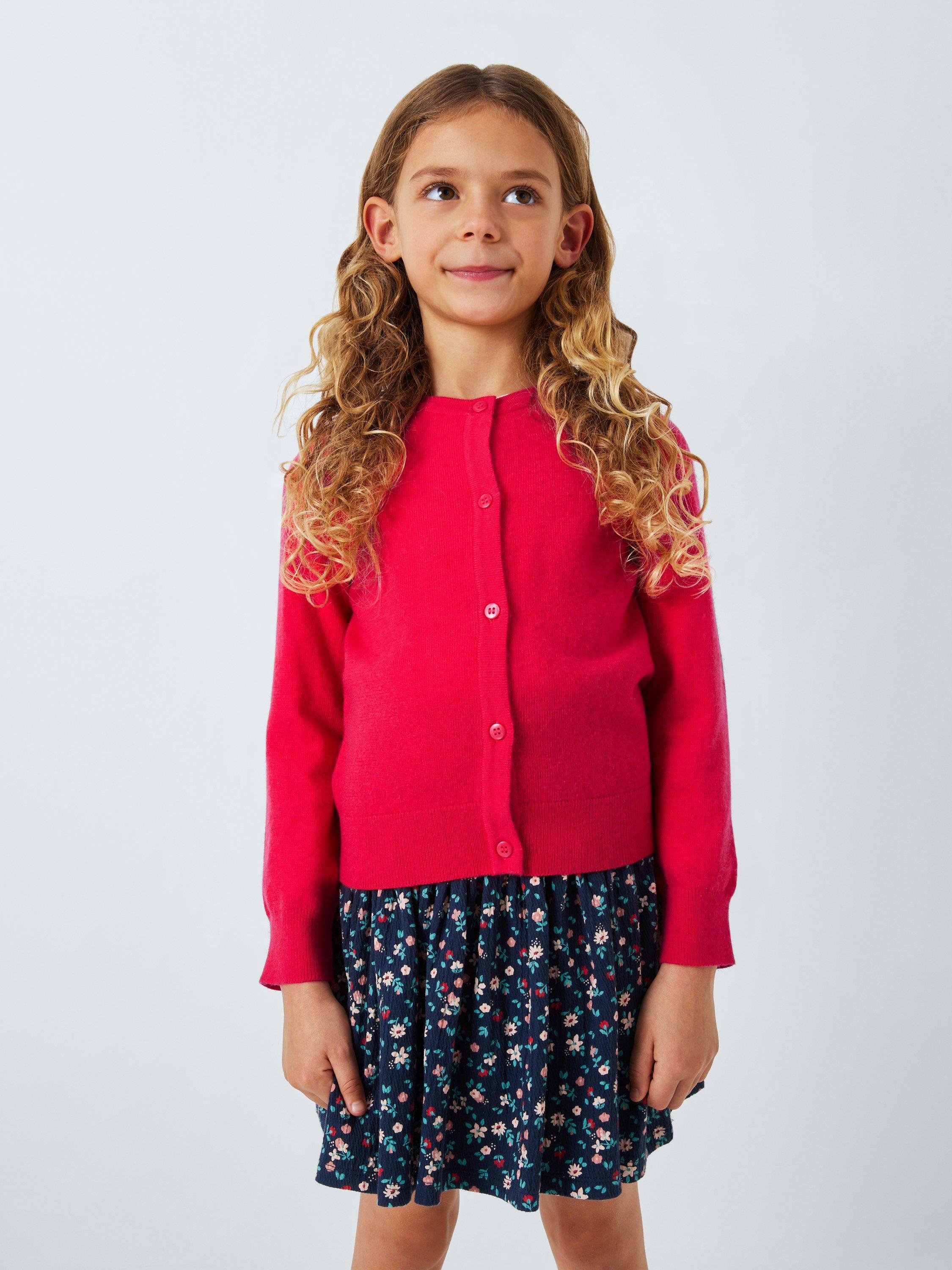 Product image 1 of 6, which shows John Lewis Kids' Round Neck Cardigan, Red, 3 years