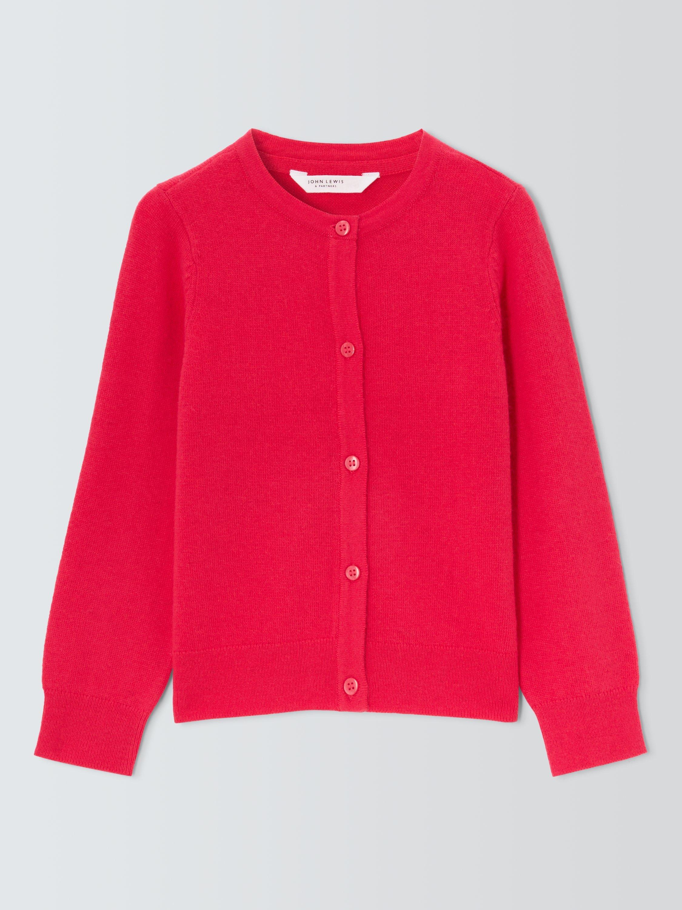 Product image 3 of 6, which shows John Lewis Kids' Round Neck Cardigan, Red, 3 years