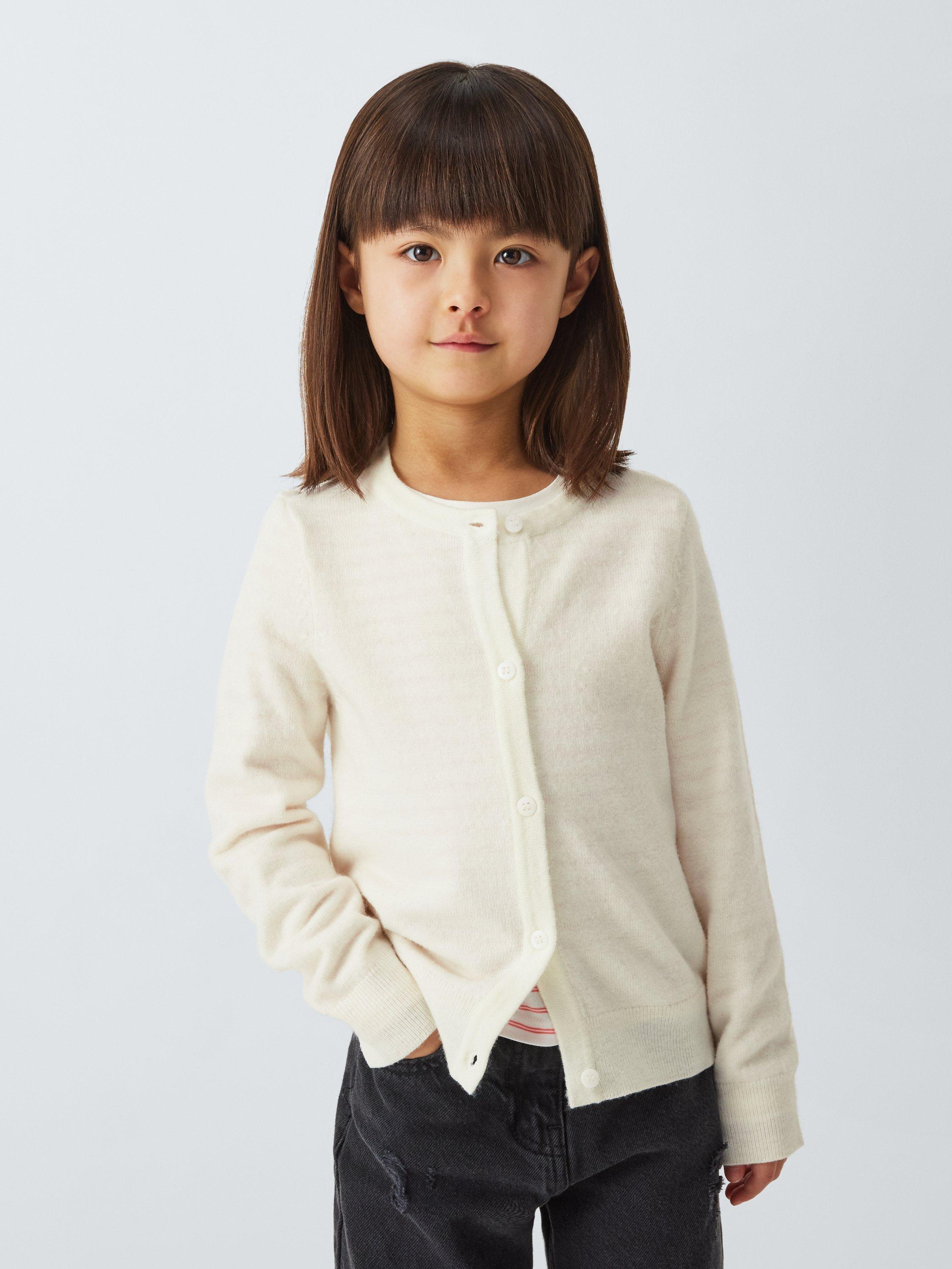 Product image 1 of 7, which shows John Lewis Kids' Round Neck Cardigan, White, 2 years