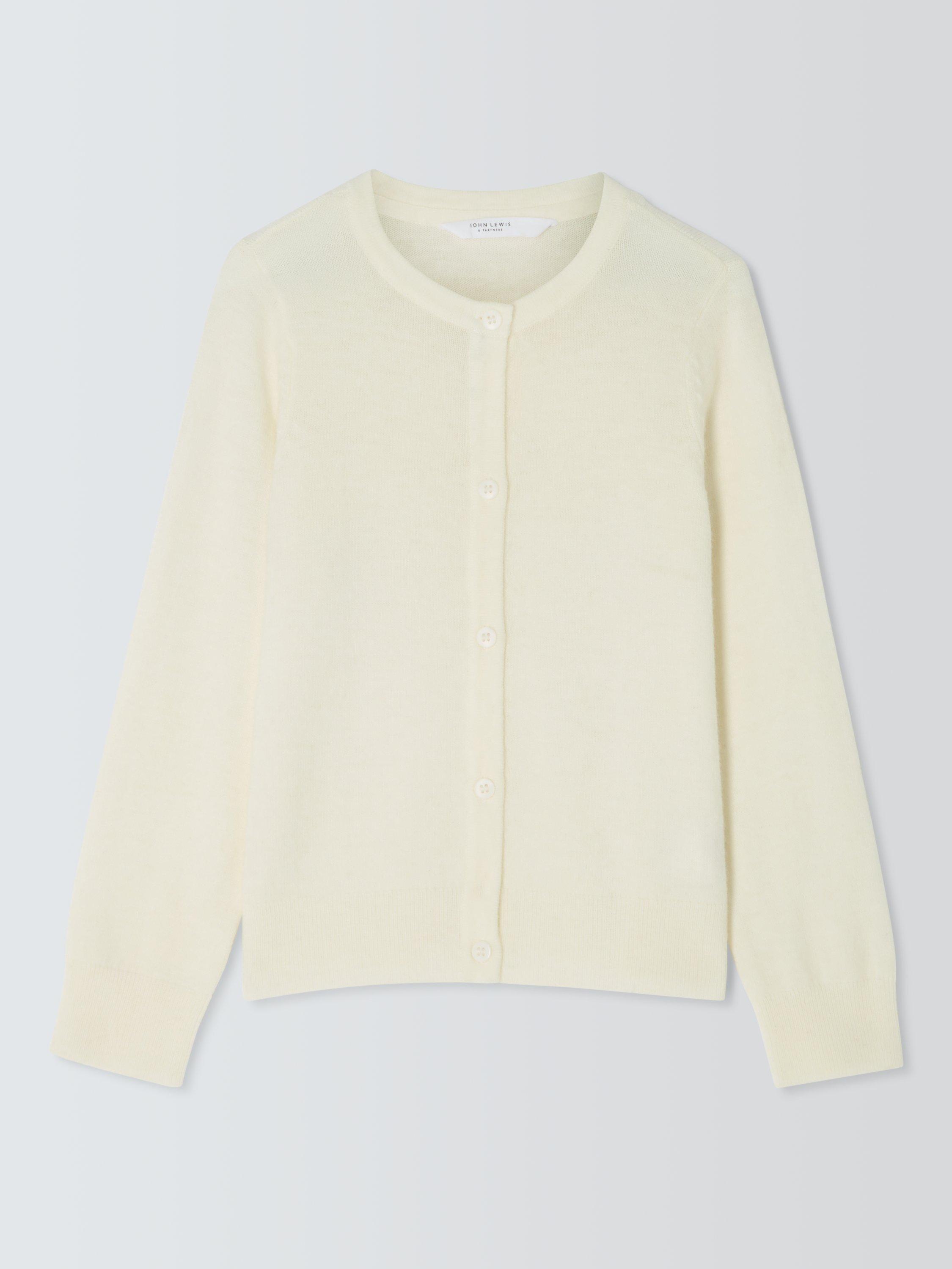 Product image 2 of 7, which shows John Lewis Kids' Round Neck Cardigan, White, 2 years