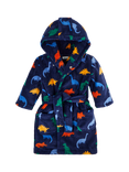 JoJo Maman Bébé Kids' Dinosaur Print Dressing Gown, Navy/Multi