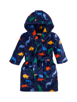 JoJo Maman Bébé Kids' Dinosaur Print Dressing Gown, Navy/Multi, Navy/Multi
