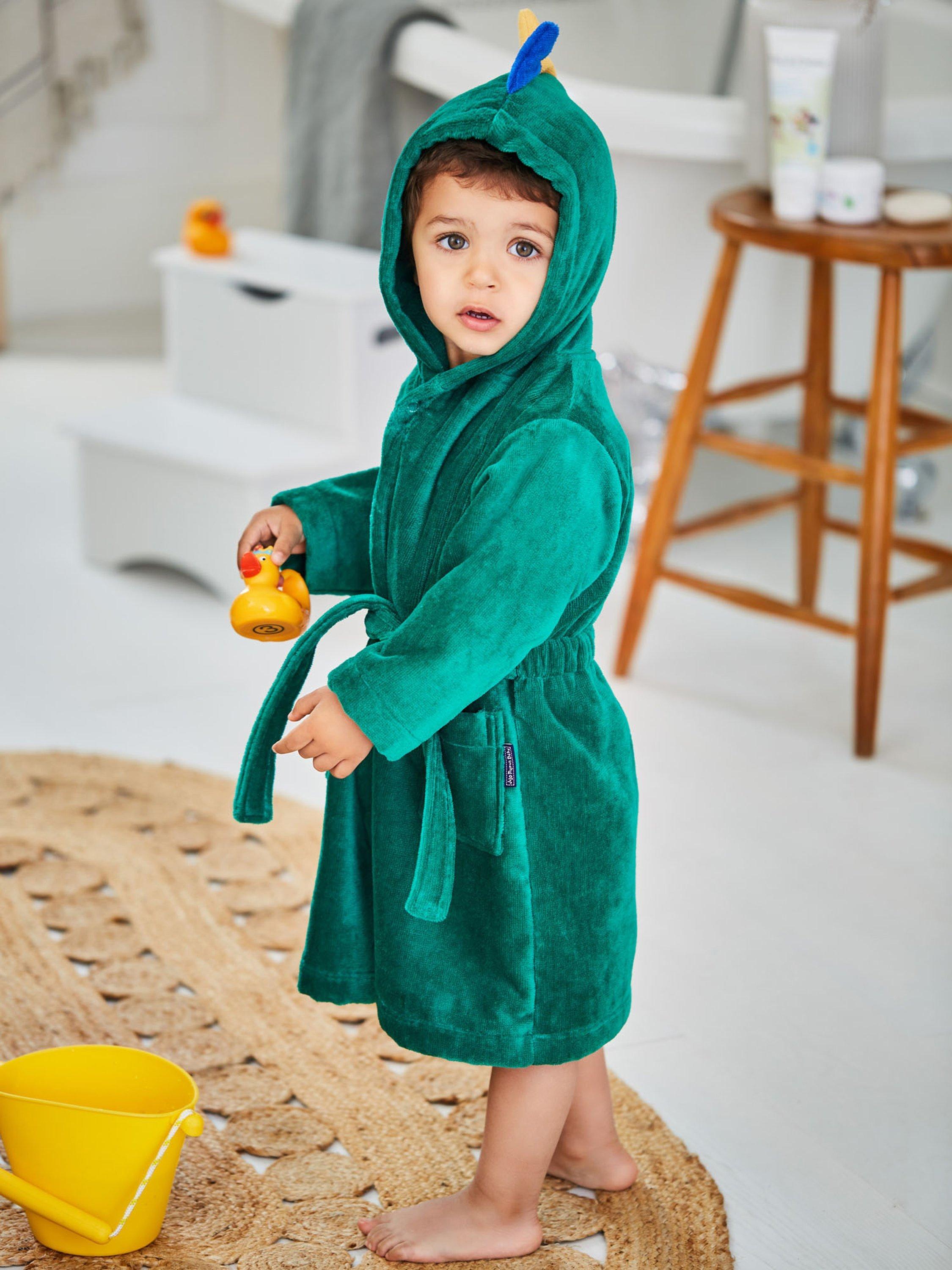 Product image 3 of 3, which shows JoJo Maman Bébé Kids' Dinosaur Towelling Robe, Green, 6-12 months