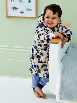 JoJo Maman Bébé Kids' Tractor Print Dressing Gown, Stone/Multi - view 2, Stone/Multi