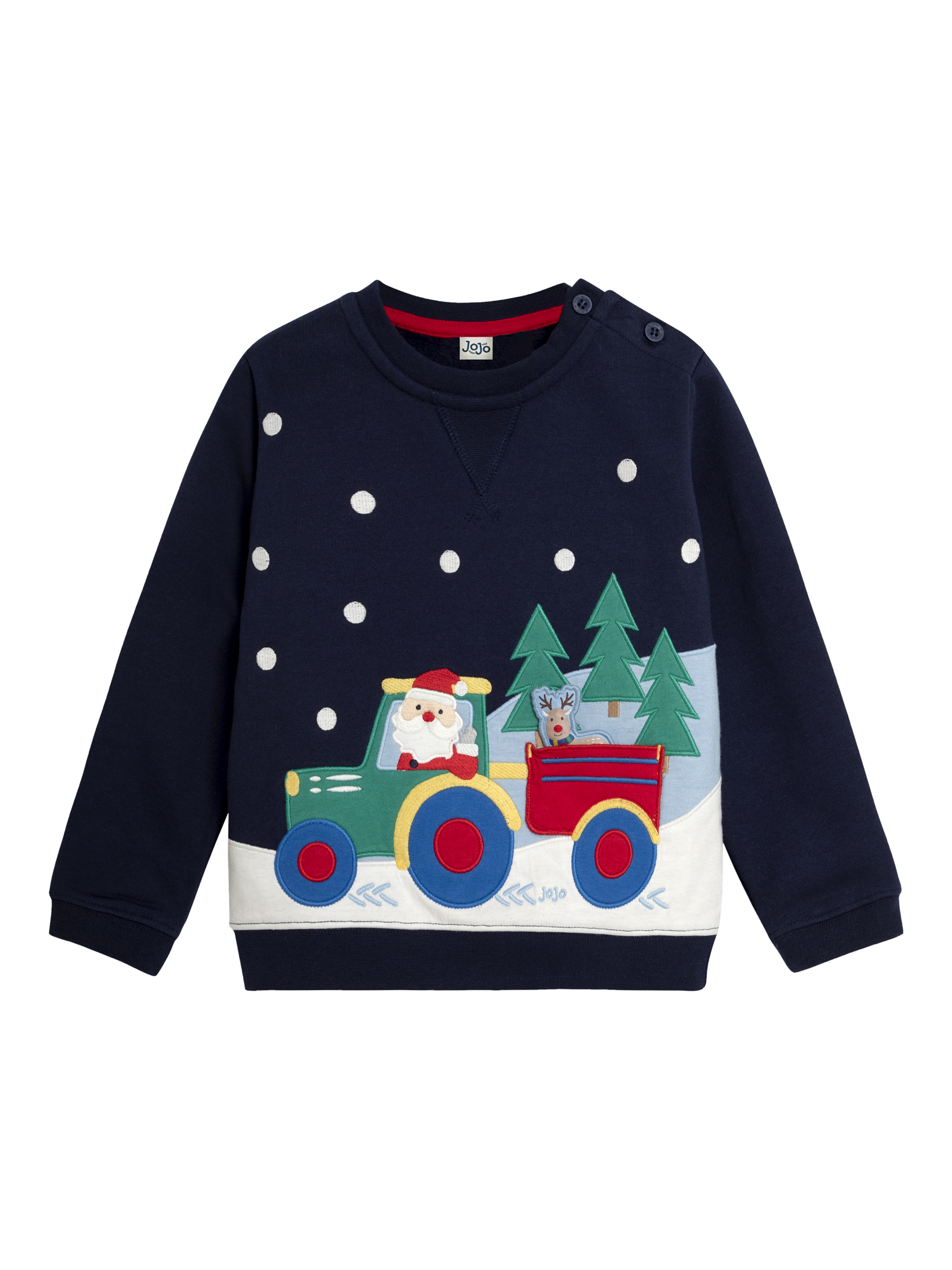 JoJo Maman Bébé Kids' Santa & Reindeer Jumper, Red/Navy