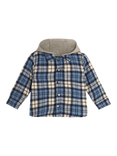 JoJo Maman Bébé Kids' Cotton Check Hooded Shacket, Denim/Multi