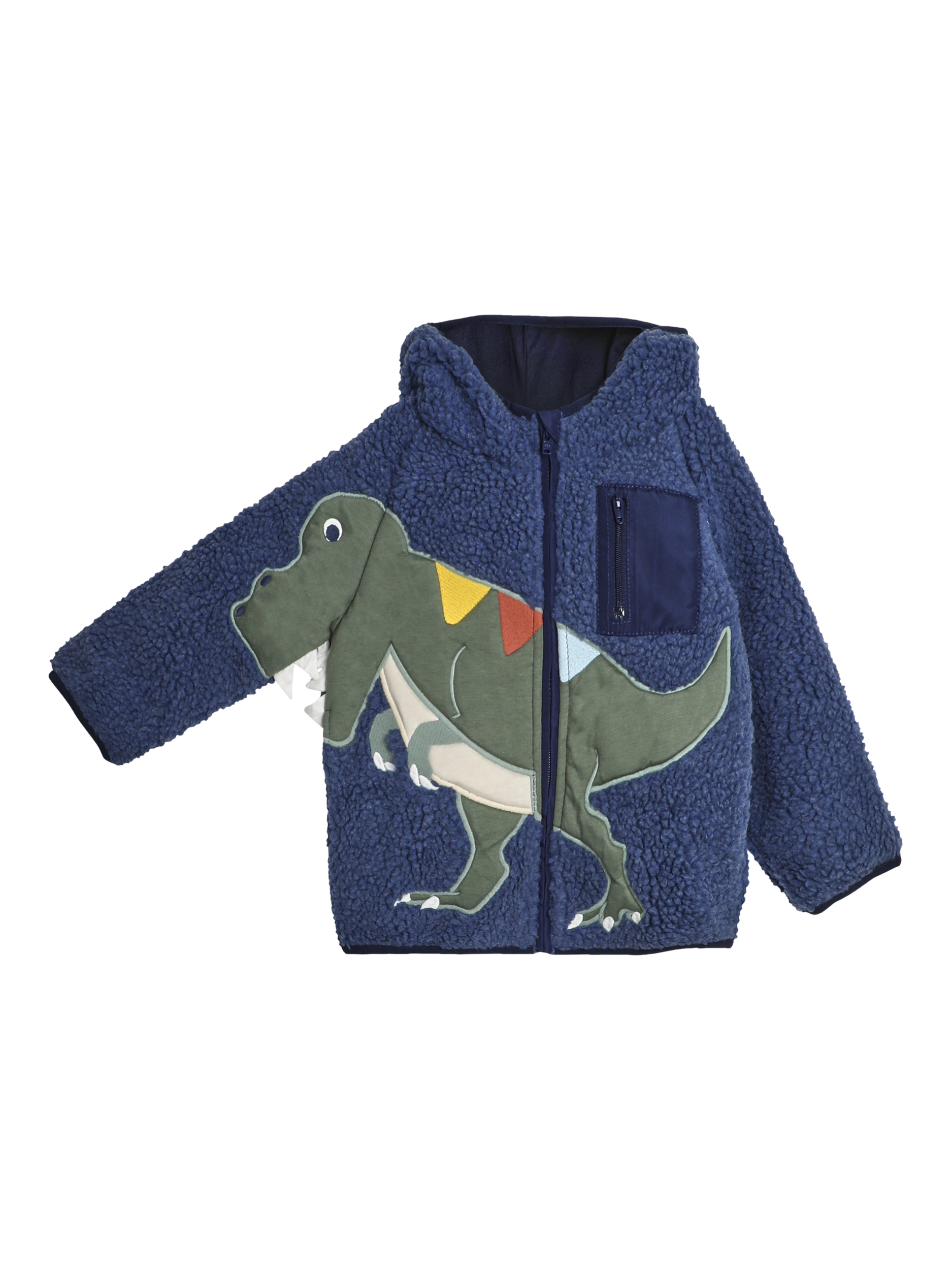 JoJo Maman Bebe Kids T Rex Borg Hoodie Navy