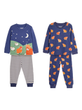 JoJo Maman Bébé Kids' Highland Cow Pyjamas, Pack of 2, Navy