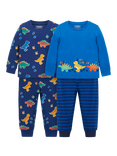 JoJo Maman Bébé Kids' Dinosaur Jersey Pyjamas, Pack of 2, Navy