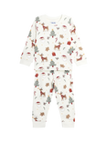 JoJo Maman Bébé Kids' Christmas Print Jersey Pyjama Set, Cream/Multi
