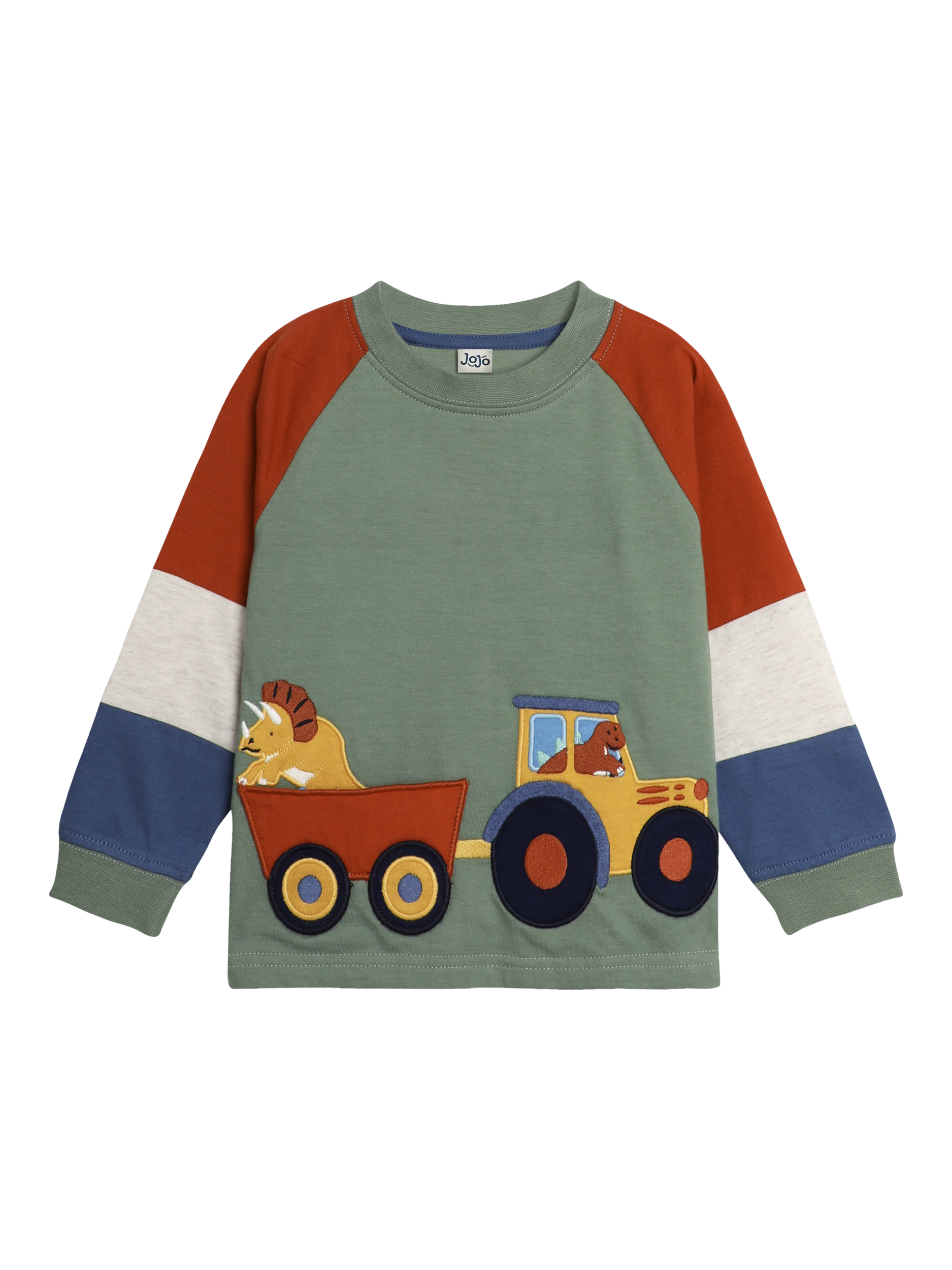 JoJo Maman Bébé Kids' Tractor Appliqué Top, Khaki