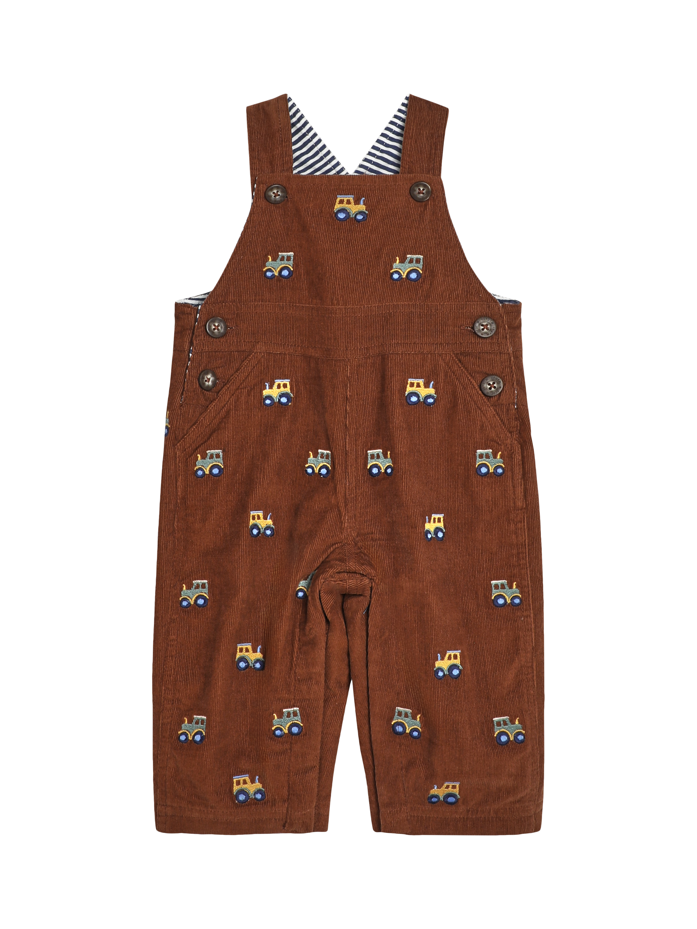 JoJo Maman Bébé Kids' Tractor Embroidered Dungarees, Toffee