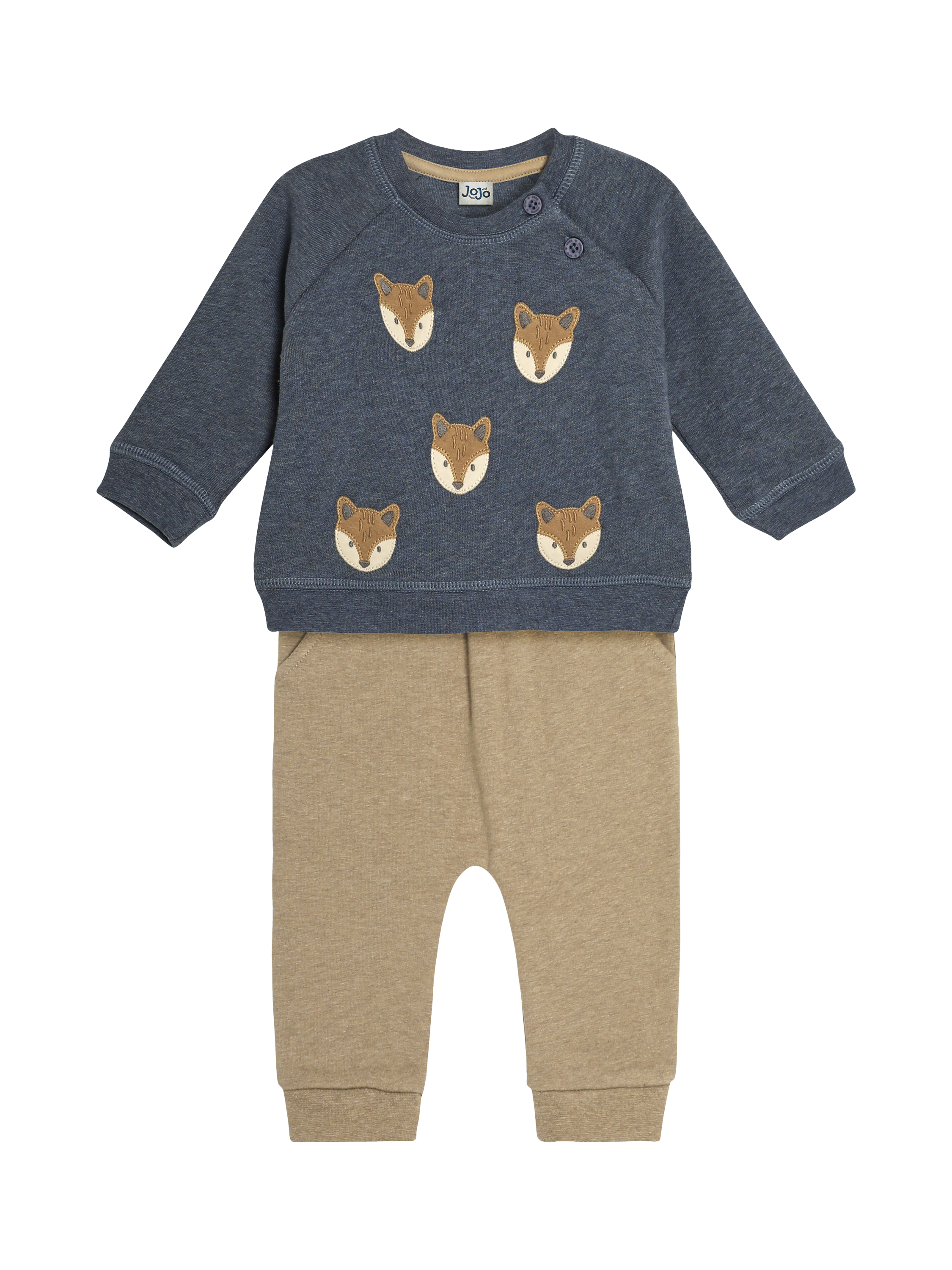 JoJo Maman Bébé Baby Fox Sweatshirt & Joggers Set, Denim/Multi