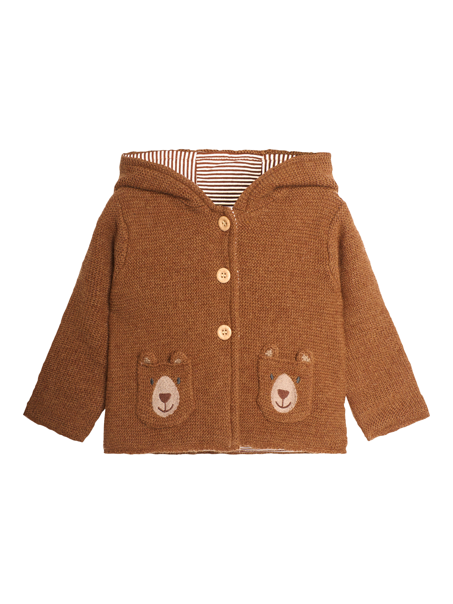 JoJo Maman Bébé Baby Bear Hooded Wool Rich Cardigan, Brown