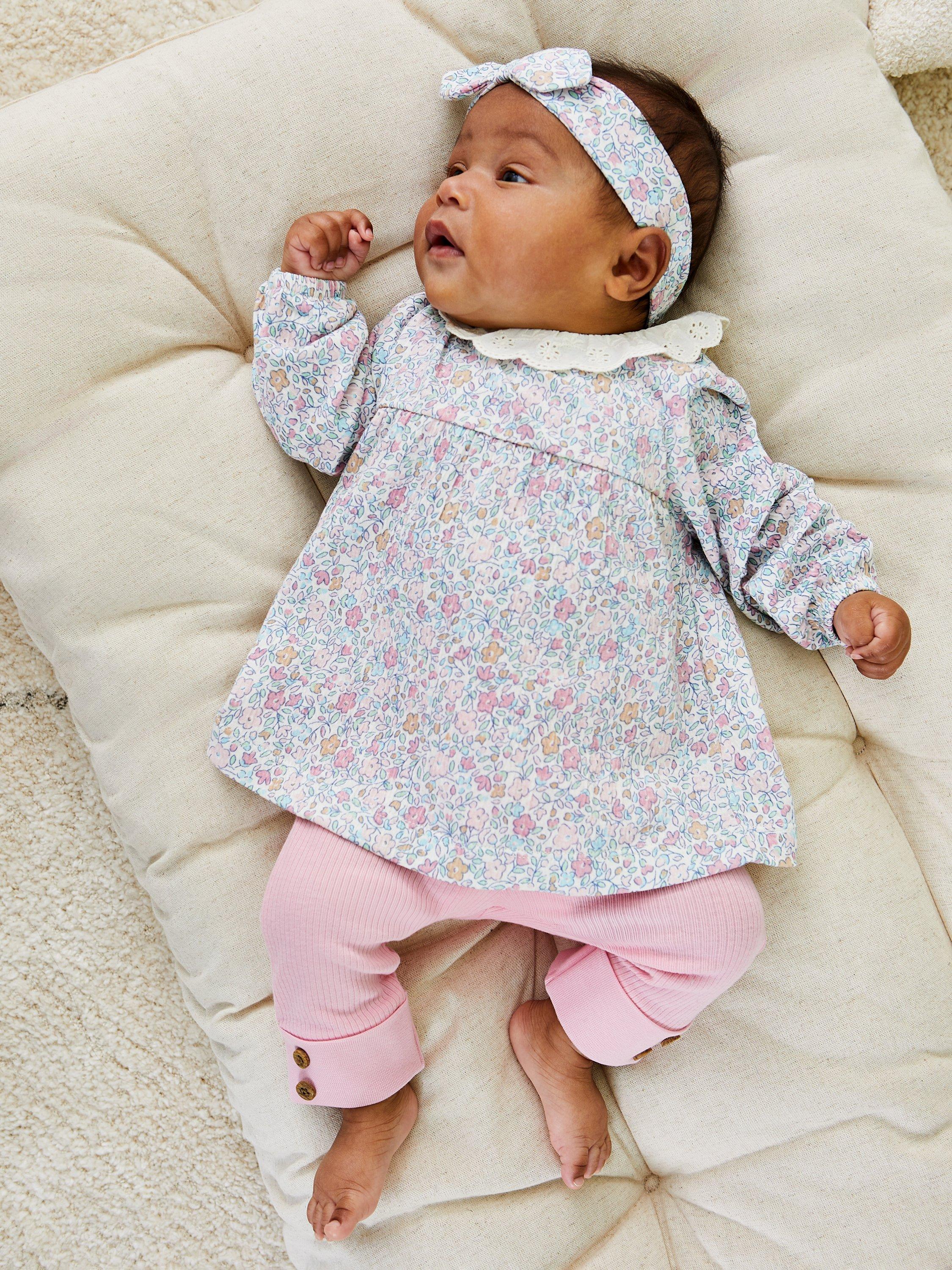 JoJo Maman Bébé Baby Ditsy Floral Tunic, Leggings & Headband Set, Pink