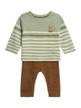 JoJo Maman Bébé Baby Bear Embroidered Jumper & Leggings Set, Green/Multi