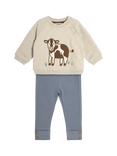 JoJo Maman Bébé Baby Cow Sweatshirt & Leggings Set, Beige/Blue