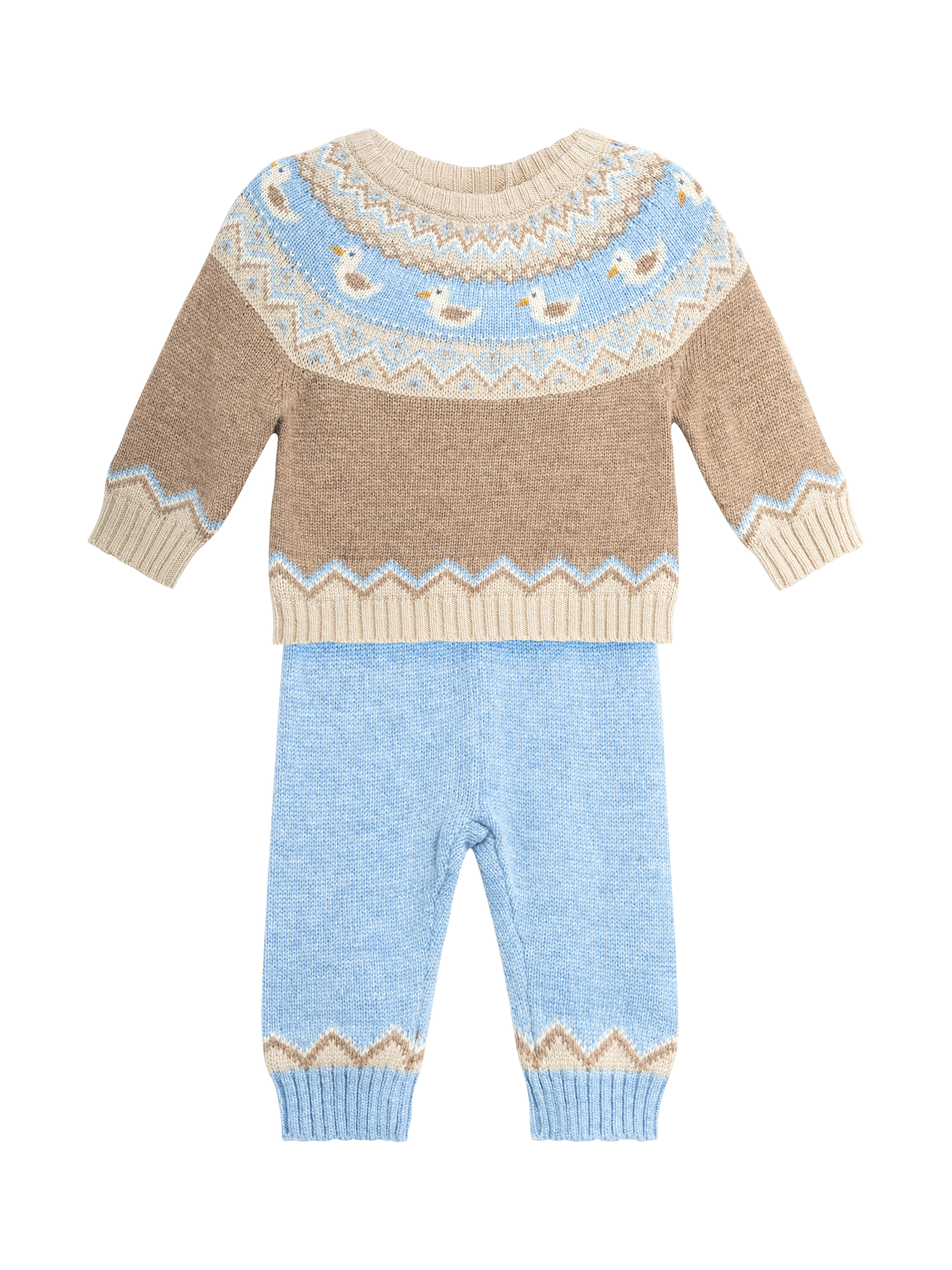 JoJo Maman Bébé Baby Duck Fair Isle Jumper & Joggers Set, Brown/Multi