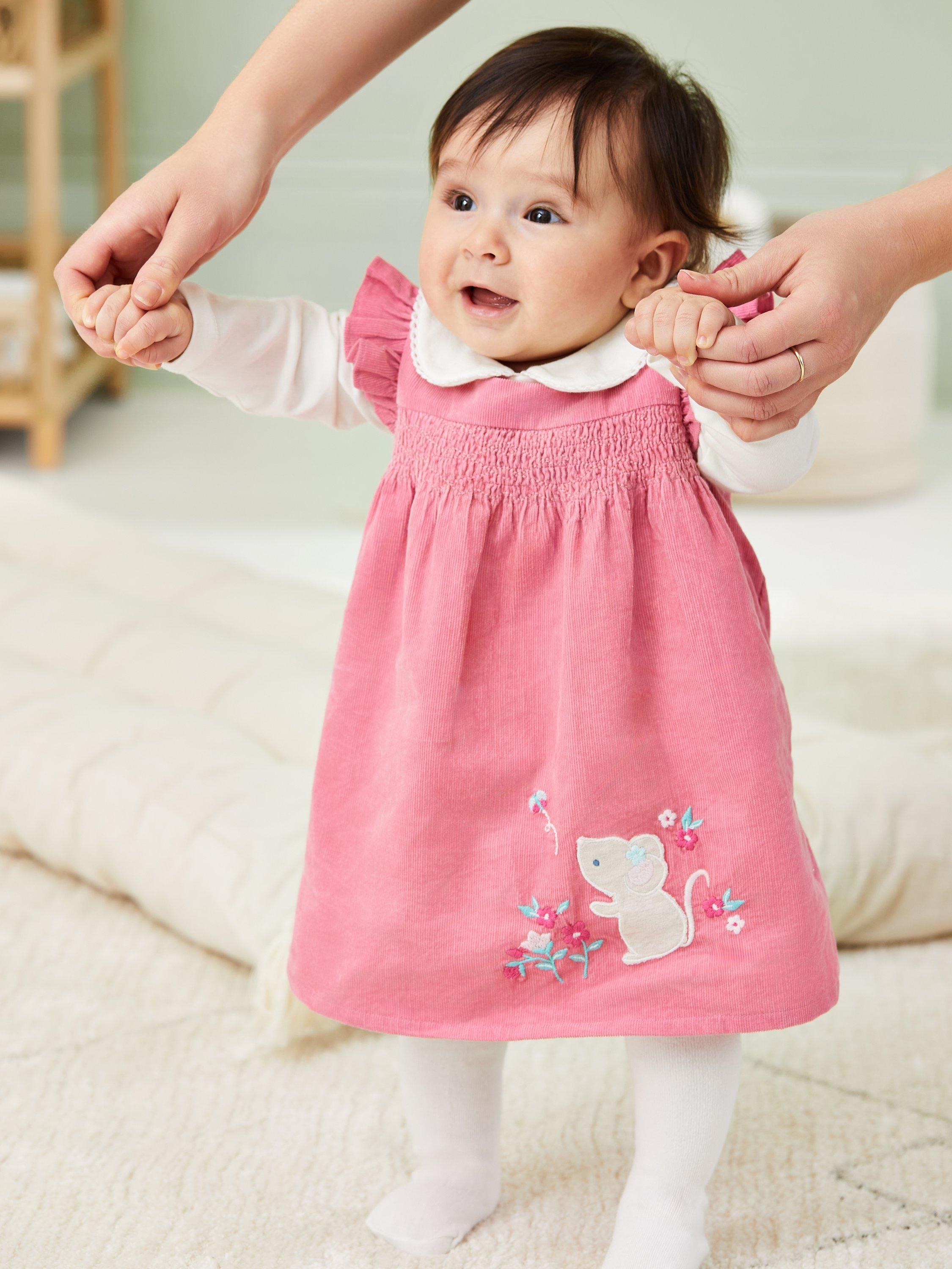 JoJo Maman Bébé Baby Mouse Applique Dress, Bodysuit & Tights Set, Pink