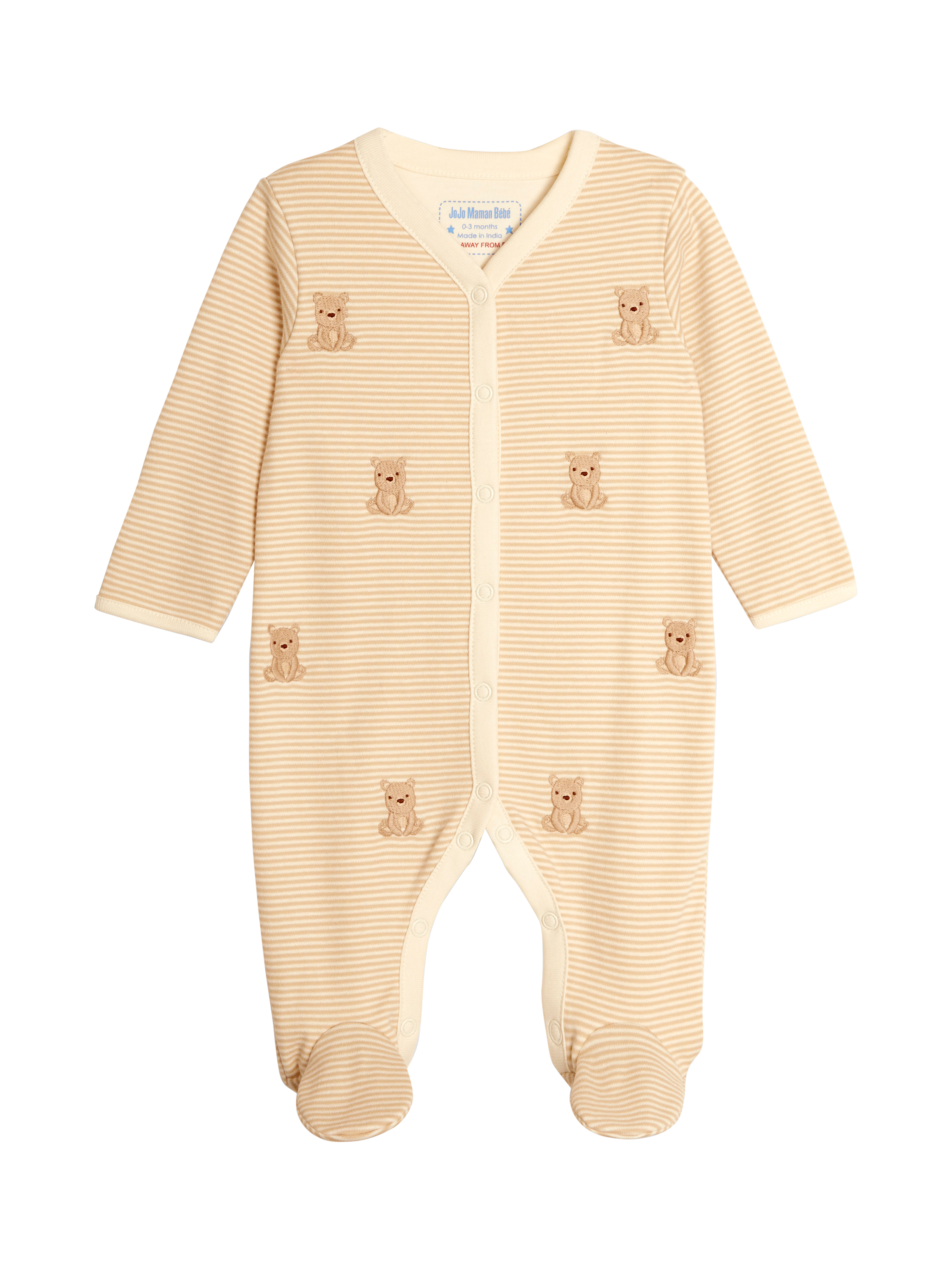 JoJo Maman Bébé Baby Bear Embroidered Sleepsuit, Multi