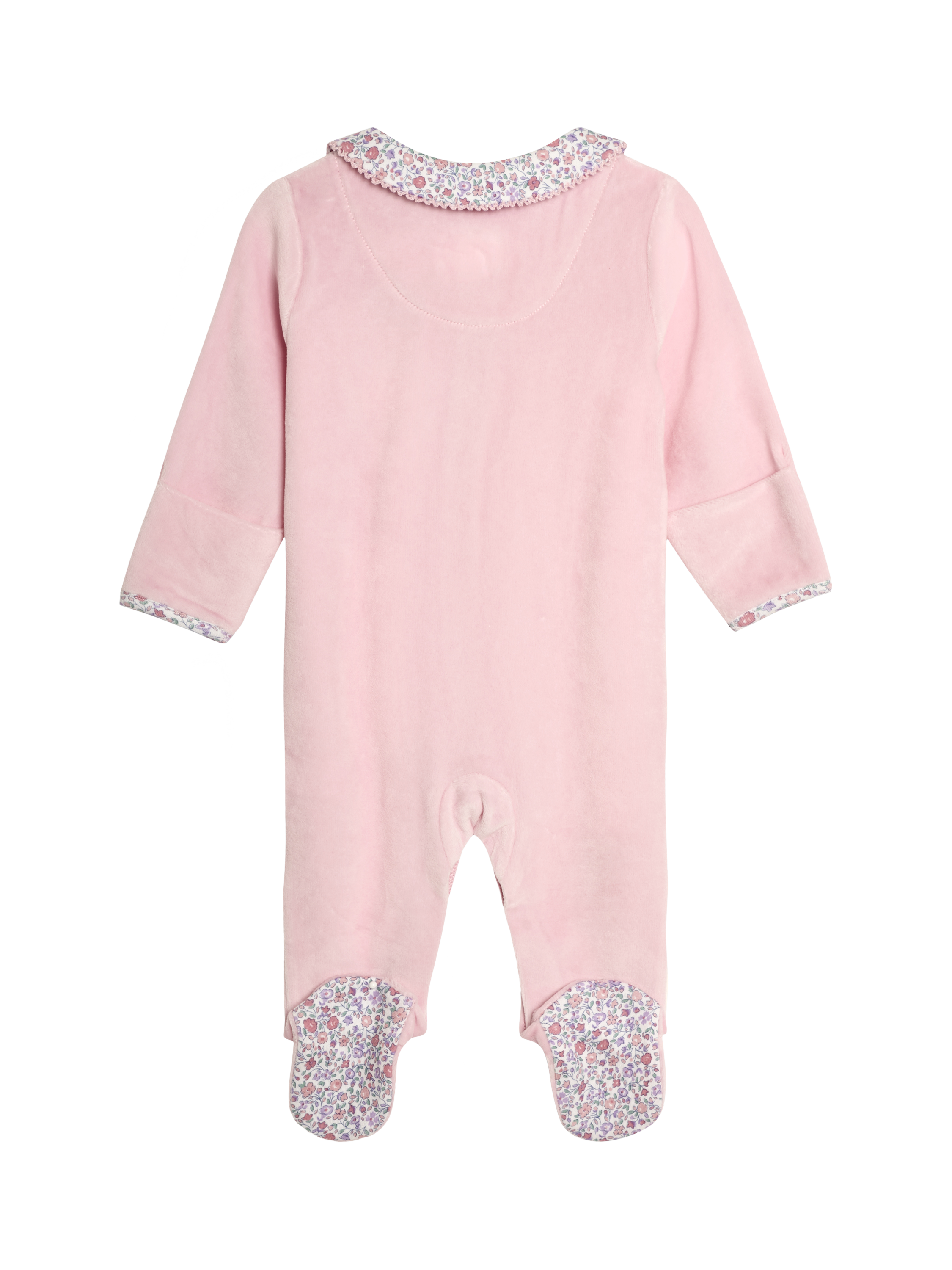 JoJo Maman Bebe Baby Ditsy Velour Sleepsuit Pink