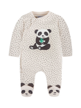 JoJo Maman Bébé Baby Panda Applique Sleepsuit, Stone/Black