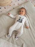 JoJo Maman Bébé Baby Panda Applique Sleepsuit, Stone/Black