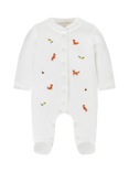 JoJo Maman Bébé Baby Cotton Woodland Embroidered Sleepsuit, Cream/Multi