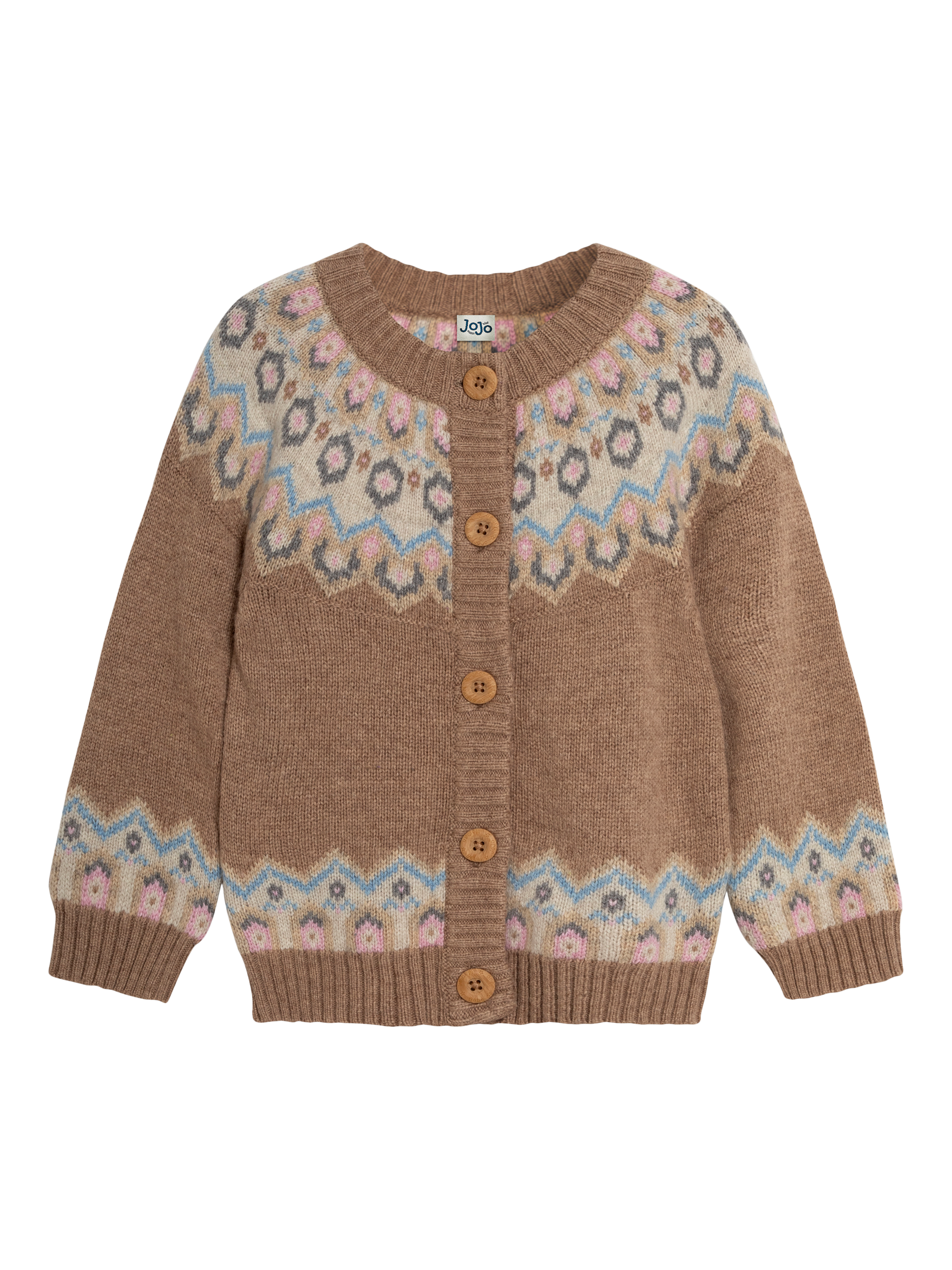 JoJo Maman Bébé Kids' Classic Fair Isle Cardigan, Mocha/Multi