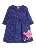 JoJo Maman Bébé Kids' Dino Applique Dress, Navy/Multi