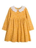 JoJo Maman Bébé Kids' Ditsy Floral Print Broderie Collar Dress, Mustard